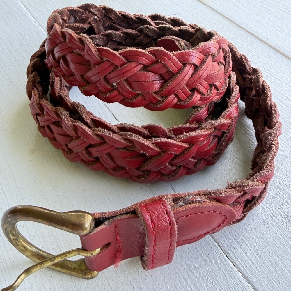Capezio Red Woven Braided Leather Belt Brass Buckle ML Argentina